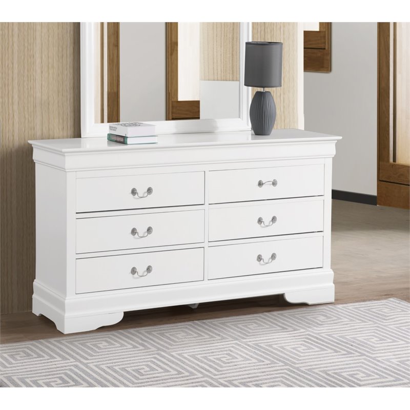 Maklaine Modern / Contemporary 6 Dovetailed Drawers Dresser in White