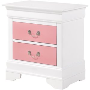 maklaine contemporary solid wood 2-drawer nightstand in pink