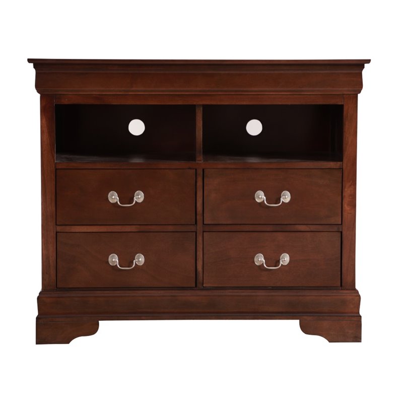 Maklaine Wood Veneers TV Stand in Cappuccino with Dovetailed Drawers