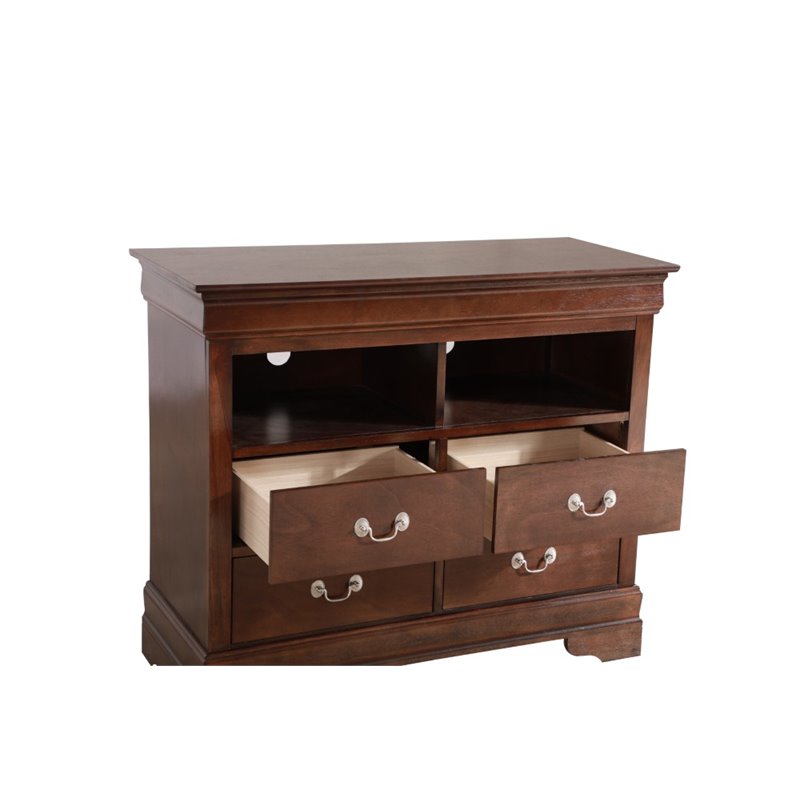 Maklaine Wood Veneers TV Stand in Cappuccino with Dovetailed Drawers