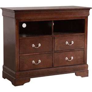 Maklaine Wood Veneers TV Stand in Cappuccino with Dovetailed Drawers
