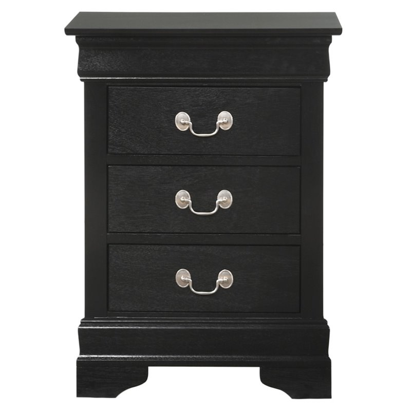 Maklaine Contemporary Wood Veneers 3 Dovetailed Drawers Nightstand in Black
