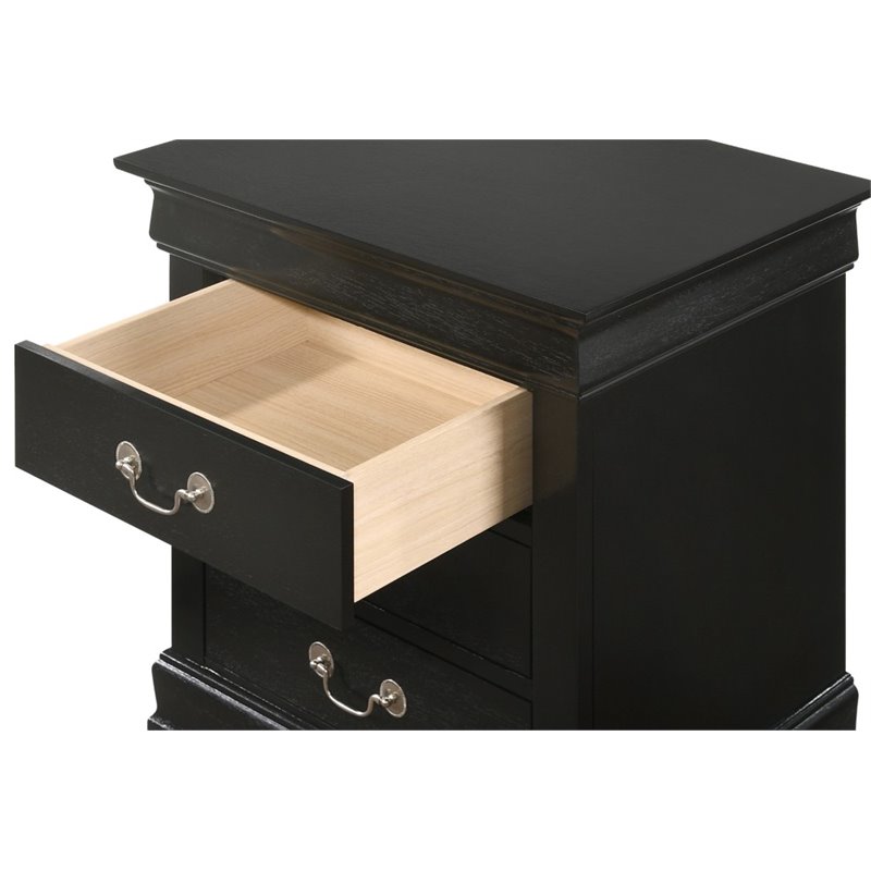 Maklaine Contemporary Wood Veneers 3 Dovetailed Drawers Nightstand in Black