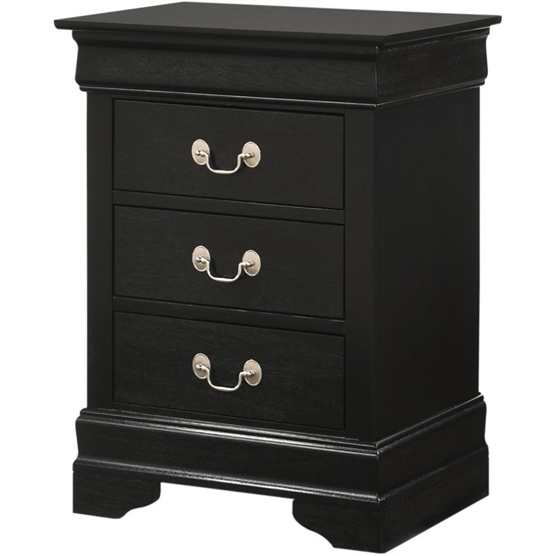 Maklaine Contemporary Wood Veneers 3 Dovetailed Drawers Nightstand in Black