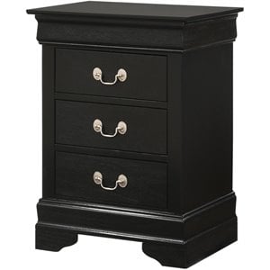 Maklaine Contemporary Wood Veneers 3 Dovetailed Drawers Nightstand in Black