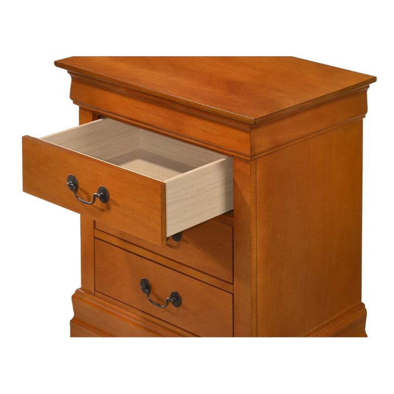 Maklaine Contemporary 3 Dovetailed Drawers Nightstand in Oak