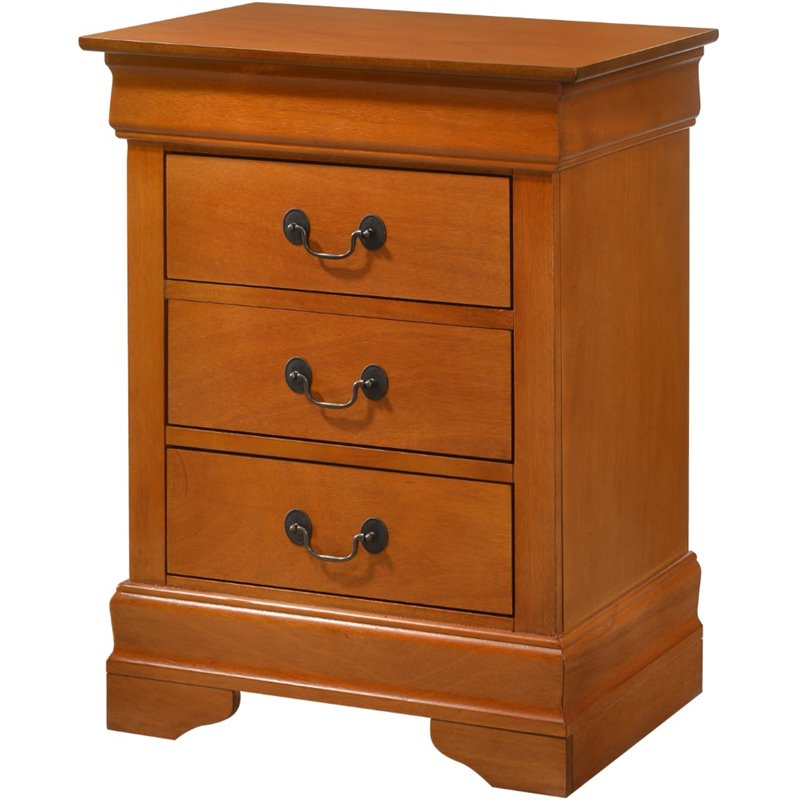 Maklaine Contemporary 3 Dovetailed Drawers Nightstand in Oak
