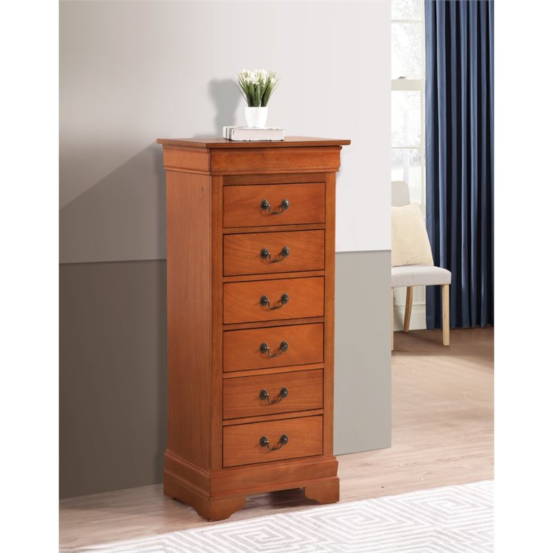 Maklaine Contemporary Wood Veneers 7 Drawer Lingerie Chest in Oak