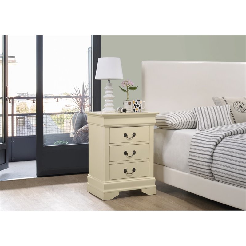 Maklaine Contemporary Wood Veneers 3 Drawer Nightstand in Beige