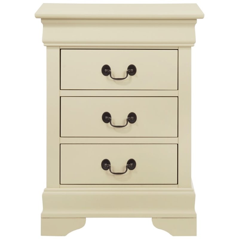 Maklaine Contemporary Wood Veneers 3 Drawer Nightstand in Beige