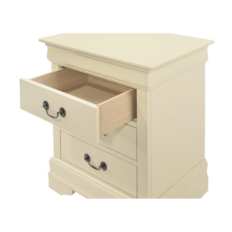 Maklaine Contemporary Wood Veneers 3 Drawer Nightstand in Beige