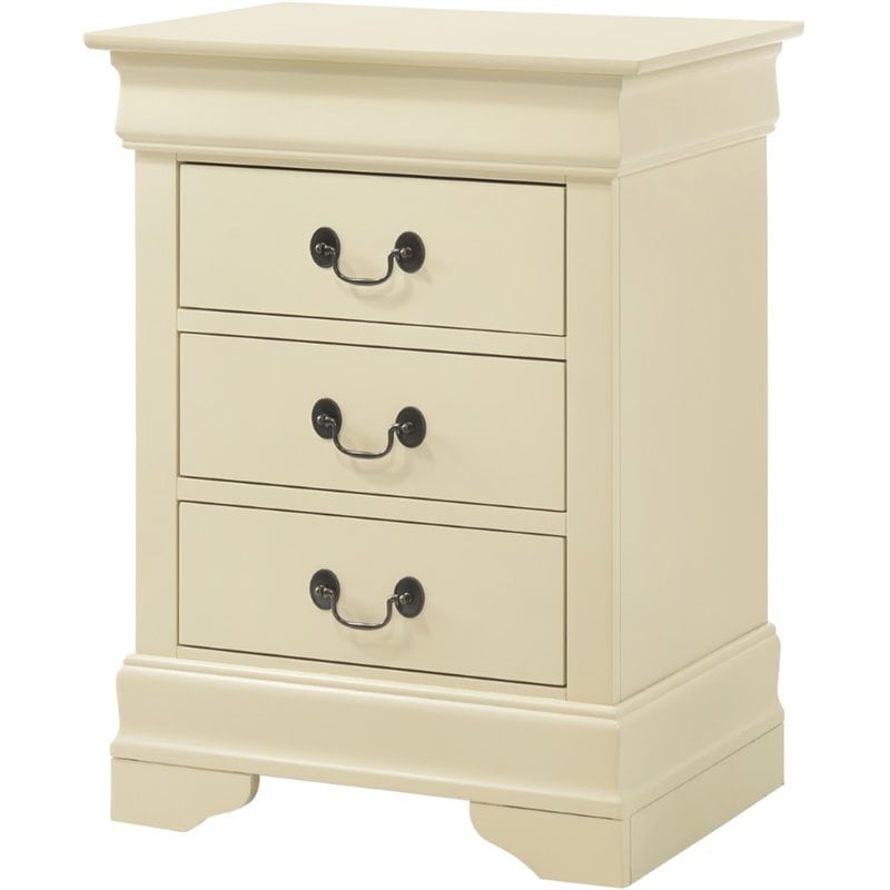 Maklaine Contemporary Wood Veneers 3 Drawer Nightstand in Beige