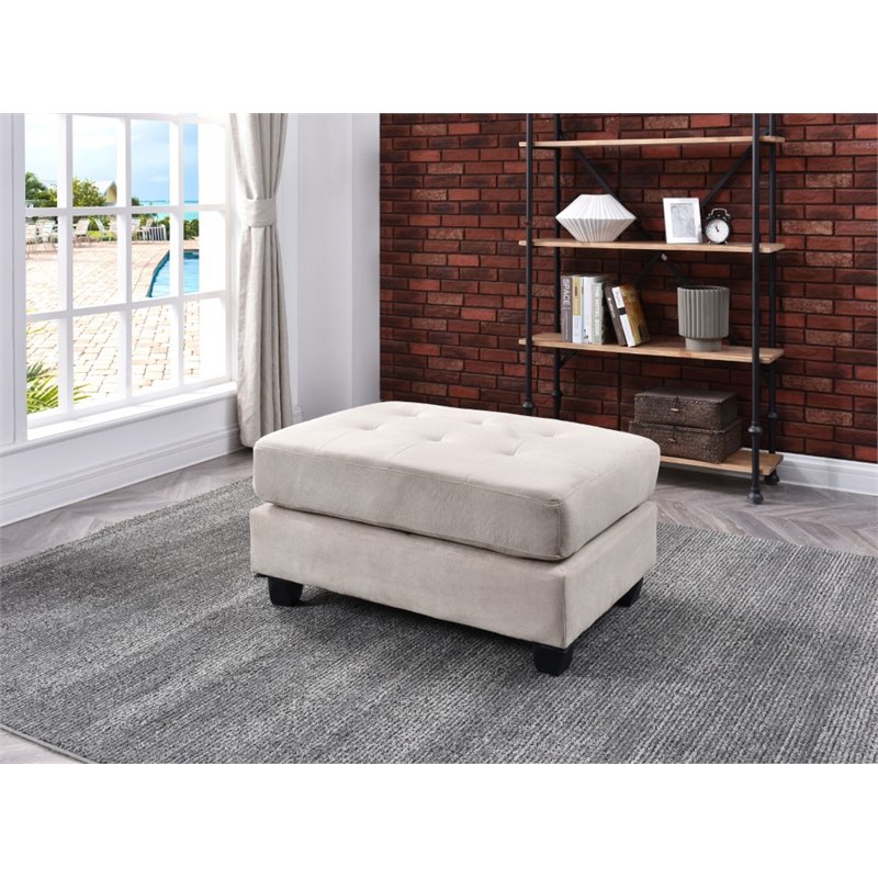 Maklaine Modern / Contemporary Microsuede Ottoman in Vanilla