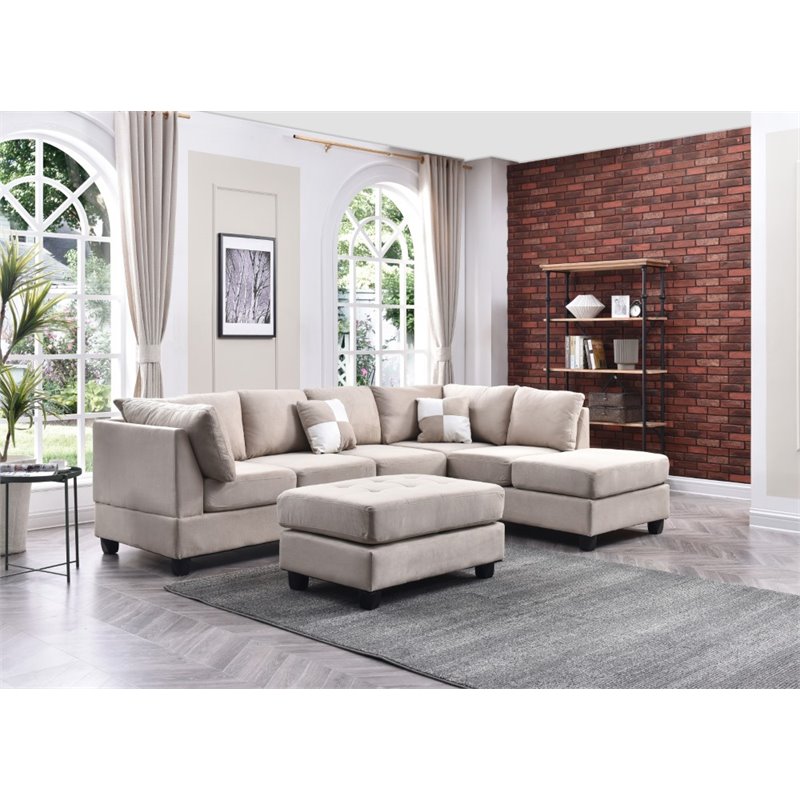 Maklaine Modern / Contemporary Microsuede Sectional in Vanilla
