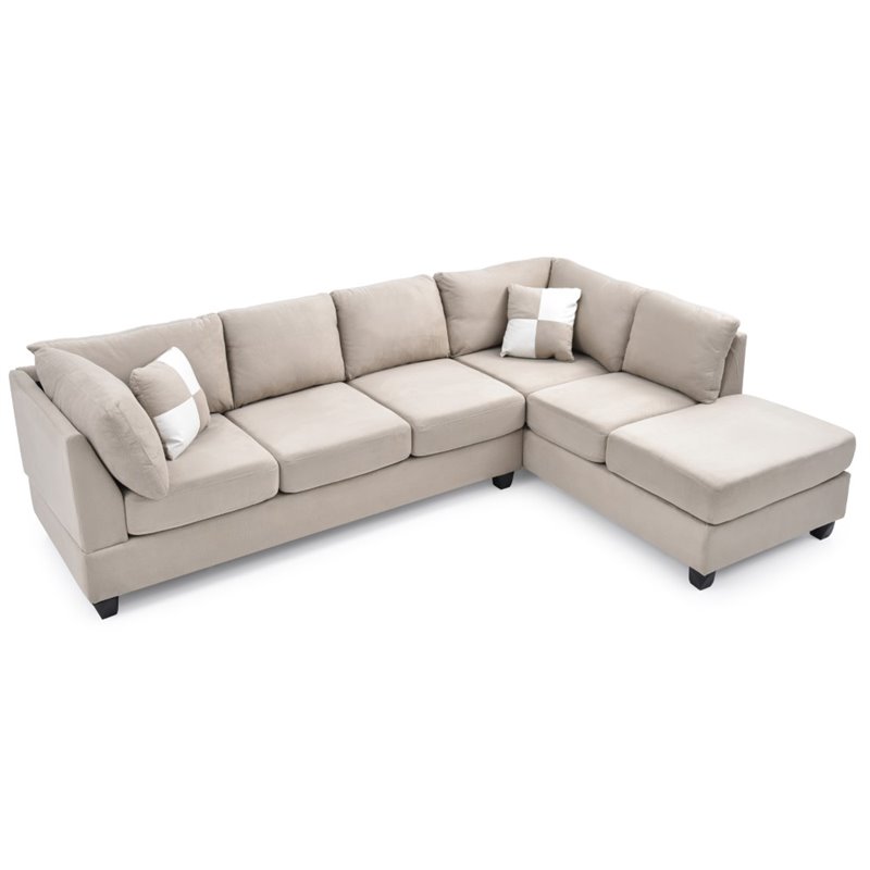 Maklaine Modern / Contemporary Microsuede Sectional in Vanilla