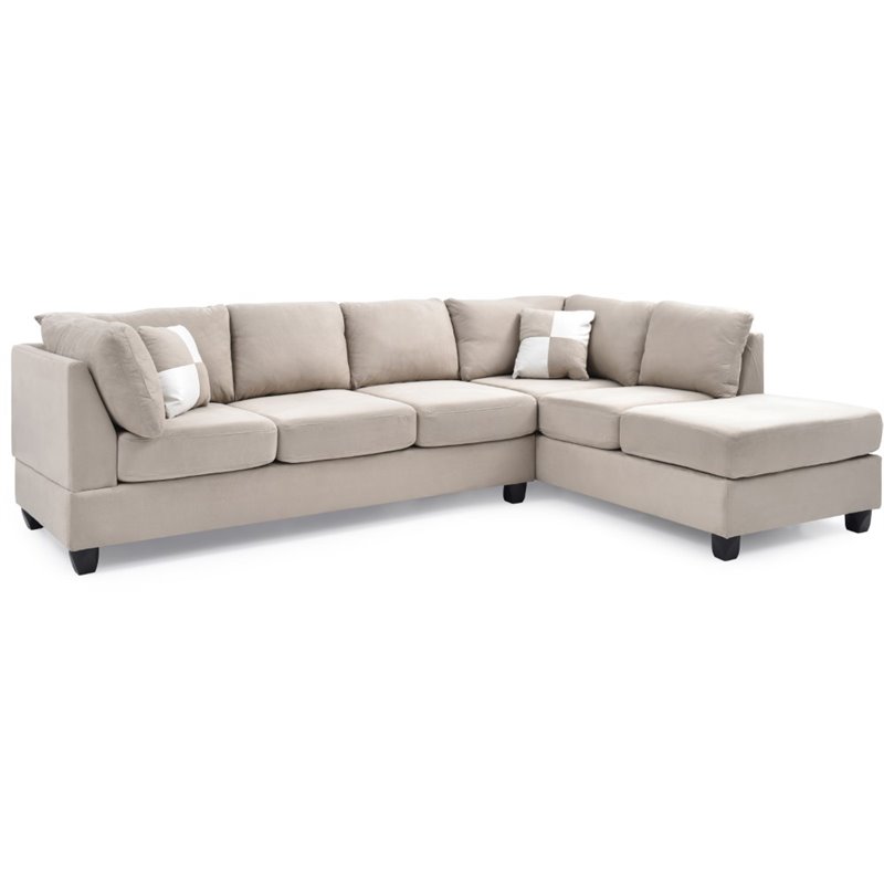 Maklaine Modern / Contemporary Microsuede Sectional in Vanilla