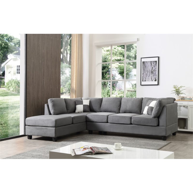 Maklaine Modern / Contemporary Microsuede Sectional in Gray Finish