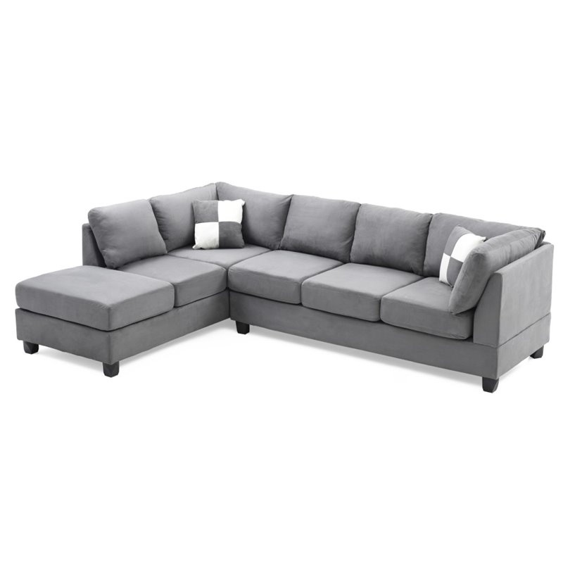 Maklaine Modern / Contemporary Microsuede Sectional in Gray Finish