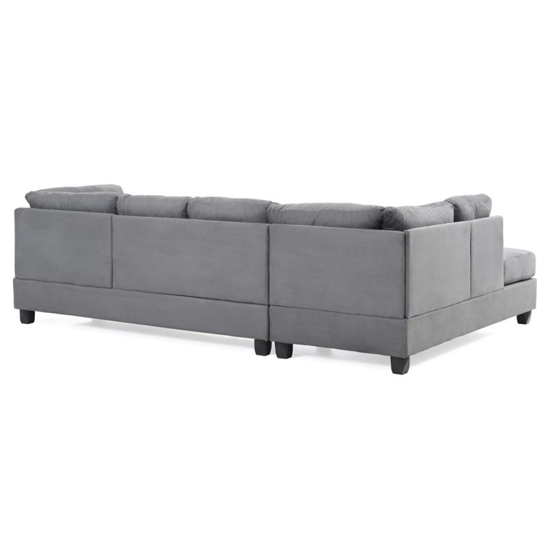 Maklaine Modern / Contemporary Microsuede Sectional in Gray Finish