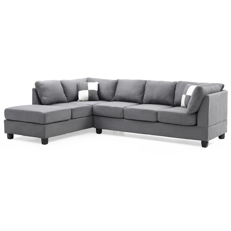 Maklaine Modern / Contemporary Microsuede Sectional in Gray Finish
