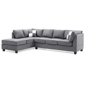 Maklaine Modern / Contemporary Microsuede Sectional in Gray Finish
