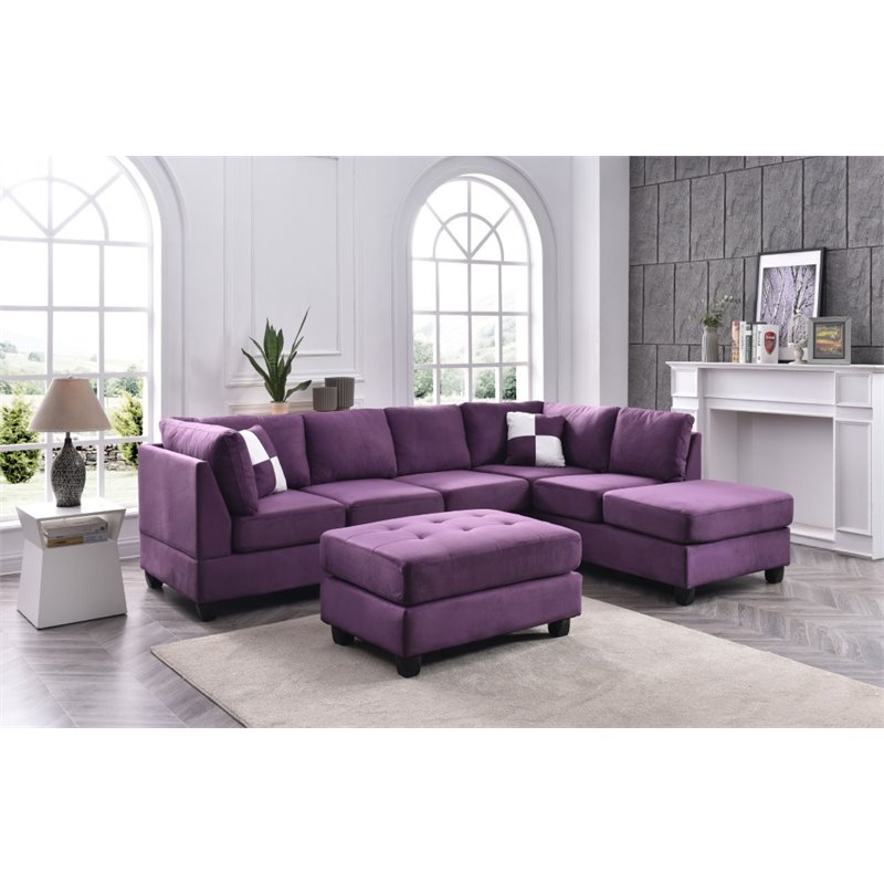 Maklaine Modern / Contemporary Microsuede Sectional in Purple