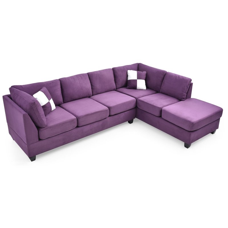 Maklaine Modern / Contemporary Microsuede Sectional in Purple