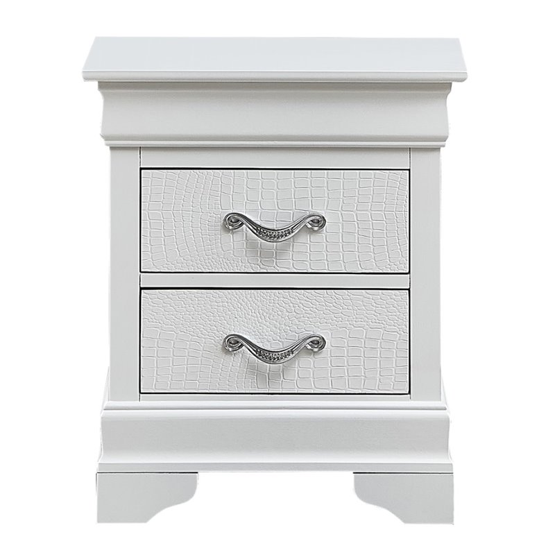 Maklaine Contemporary 2 Drawer Nightstand in Pearl White Finish
