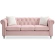 Maklaine Contemporary Jeweled Tufted Micro Suede Velvet Sofa in Pink