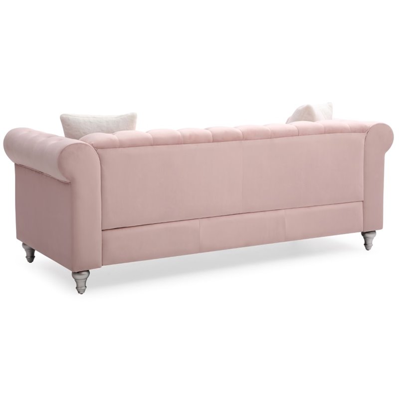 Maklaine Contemporary Jeweled Tufted Micro Suede Velvet Sofa in Pink