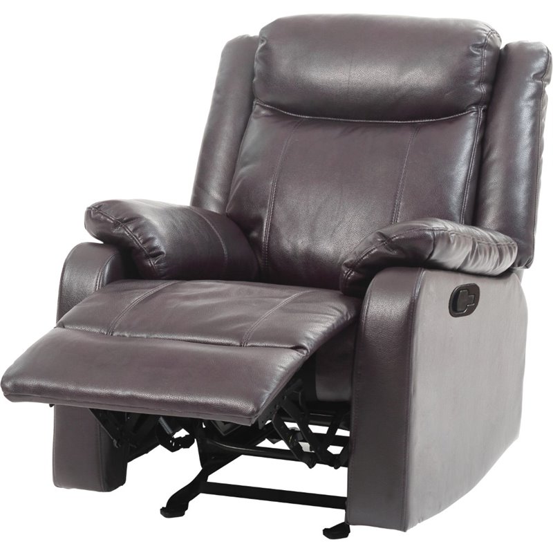 Maklaine Contemporary Faux Leather Rocker Recliner in Dark Brown