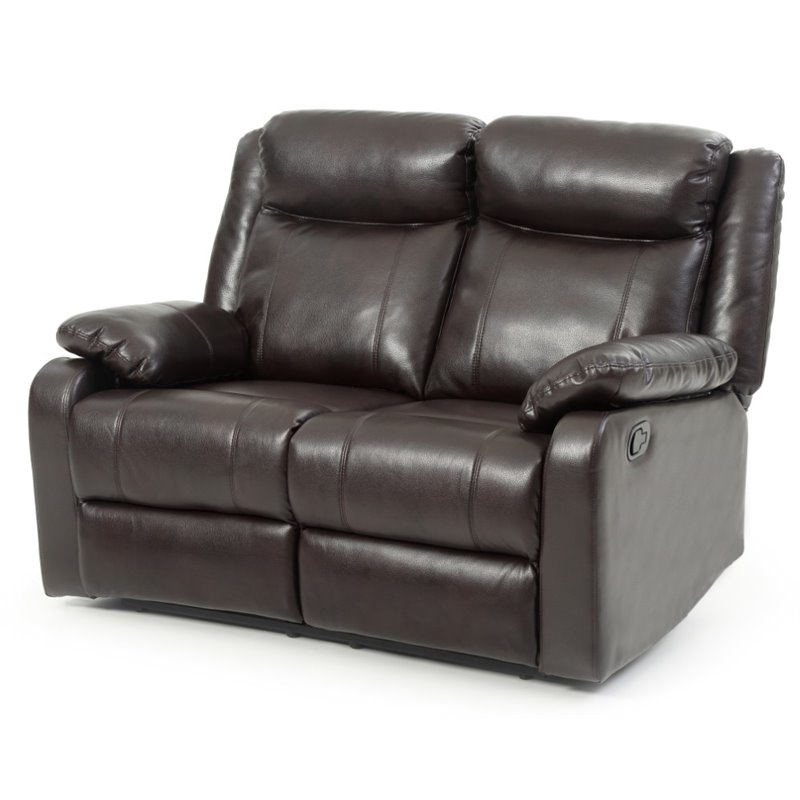 Maklaine Faux Leather Double Reclining Loveseat in Dark Brown