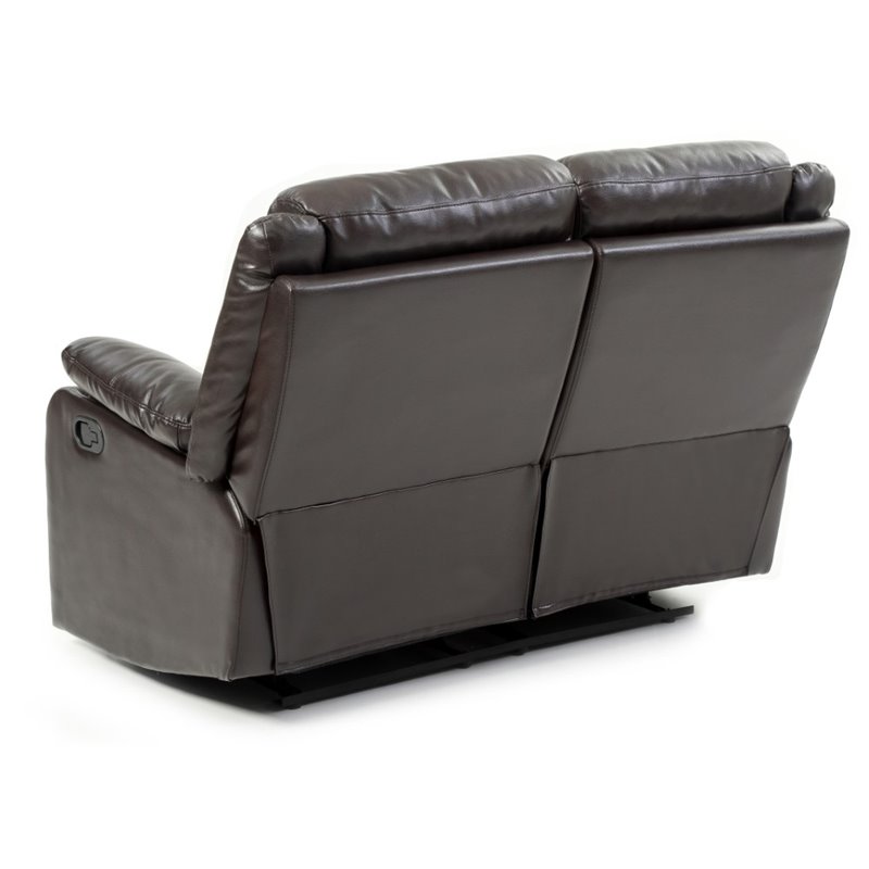 Maklaine Faux Leather Double Reclining Loveseat in Dark Brown