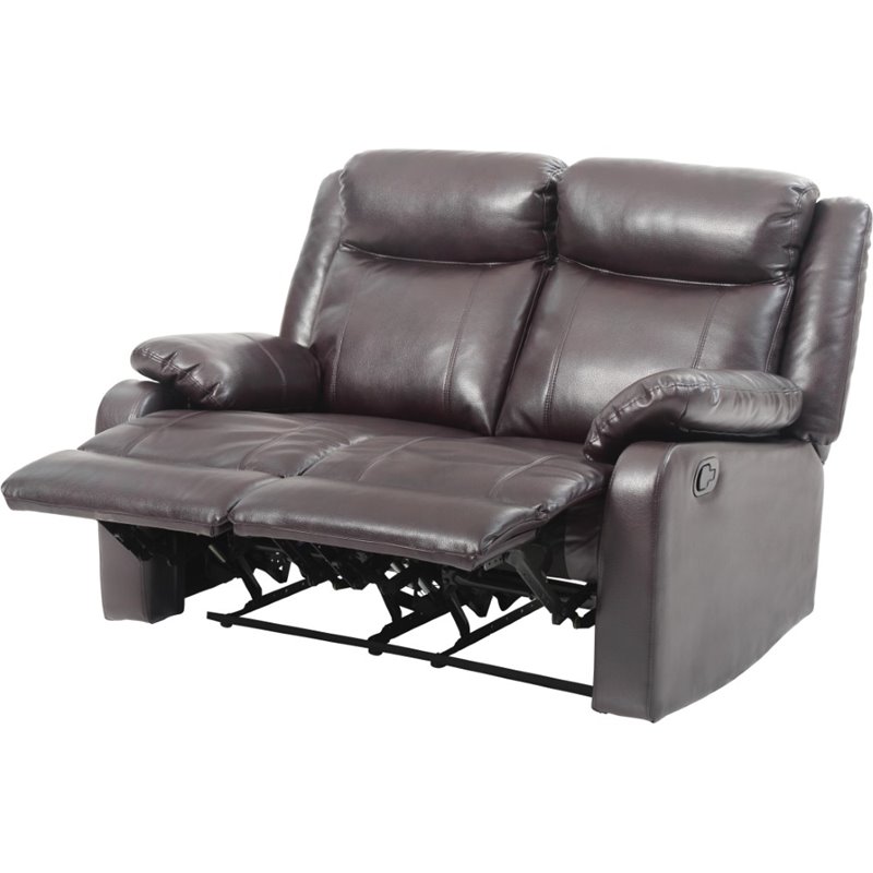 Maklaine Faux Leather Double Reclining Loveseat in Dark Brown