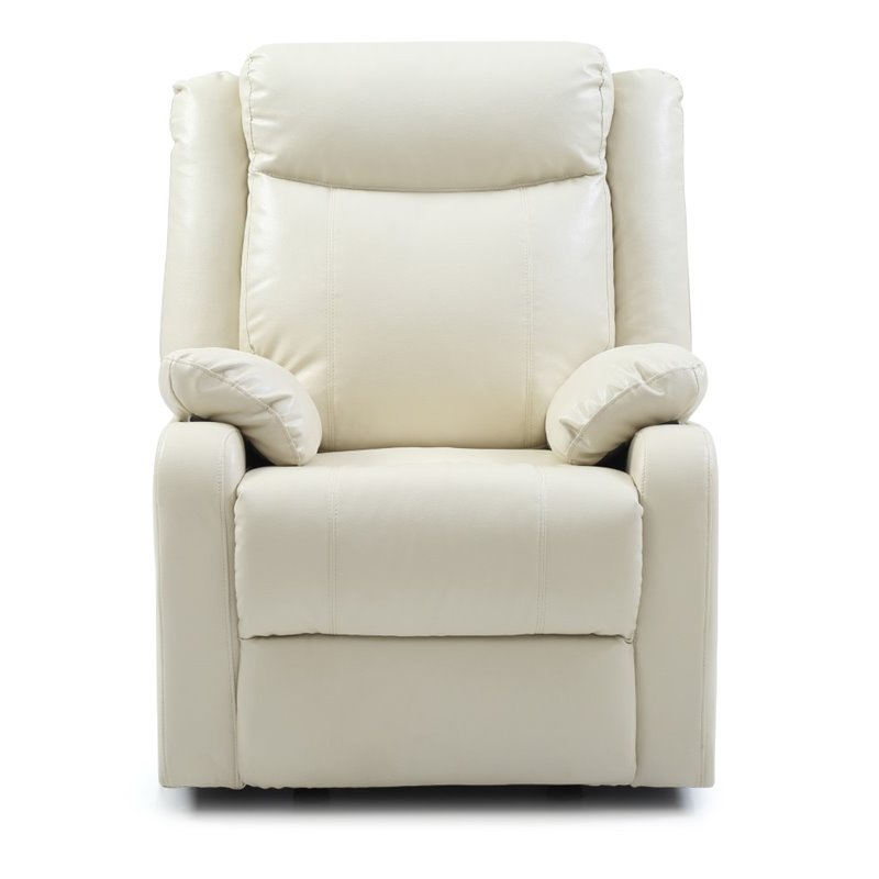 Maklaine Contemporary Faux Leather Rocker Recliner in Pearl Finish