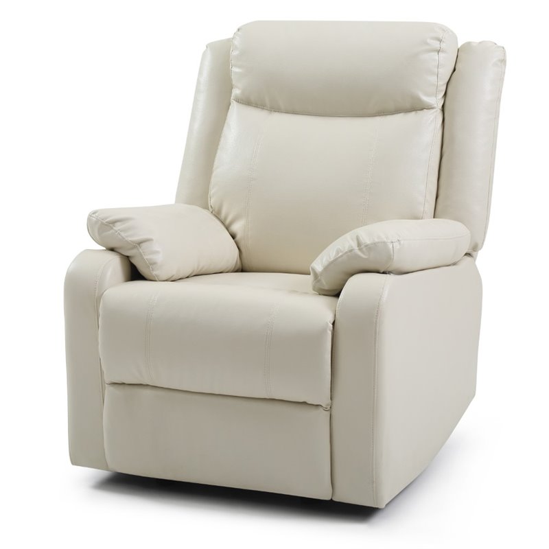 Maklaine Contemporary Faux Leather Rocker Recliner in Pearl Finish