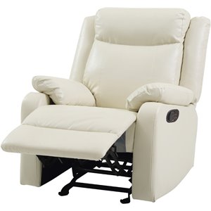 maklaine contemporary faux leather rocker recliner in pearl finish