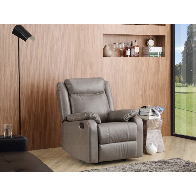 Maklaine Contemporary Faux Leather Rocker Recliner in Gray Finish