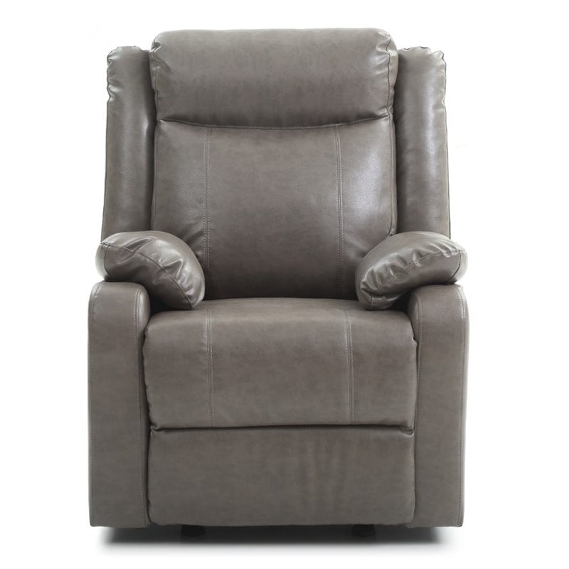 Maklaine Contemporary Faux Leather Rocker Recliner in Gray Finish