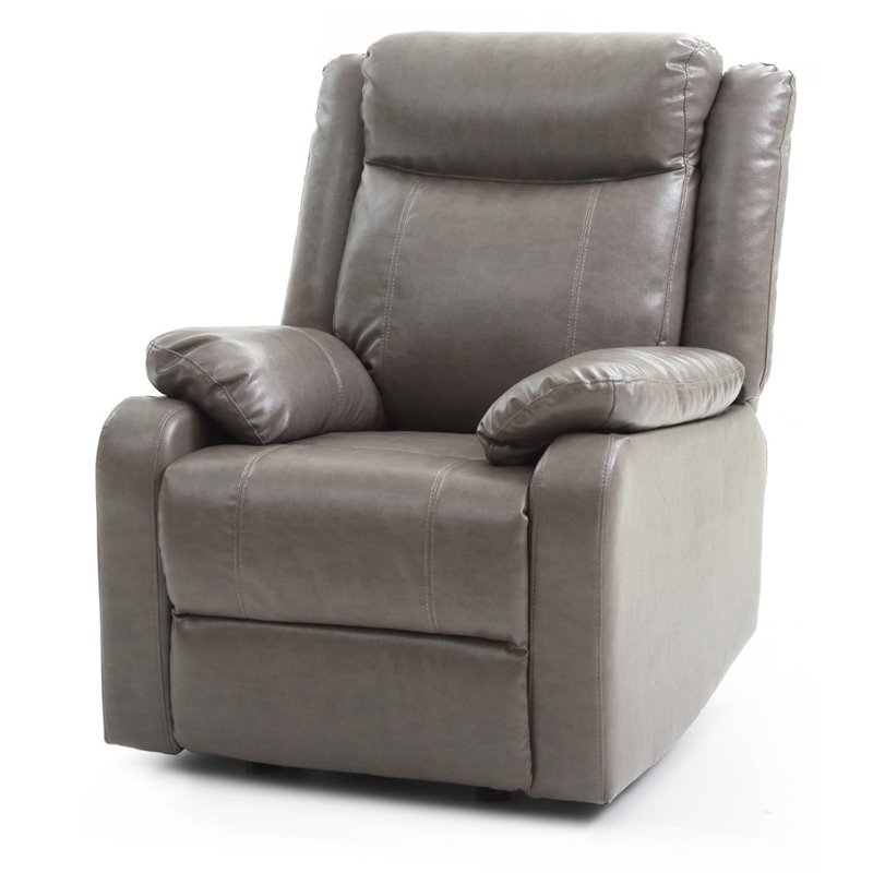 Maklaine Contemporary Faux Leather Rocker Recliner in Gray Finish