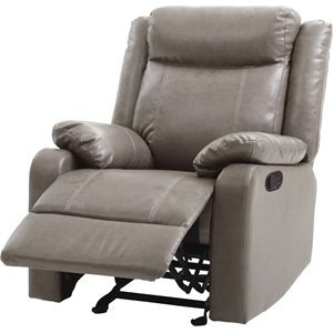 maklaine contemporary faux leather rocker recliner in gray finish