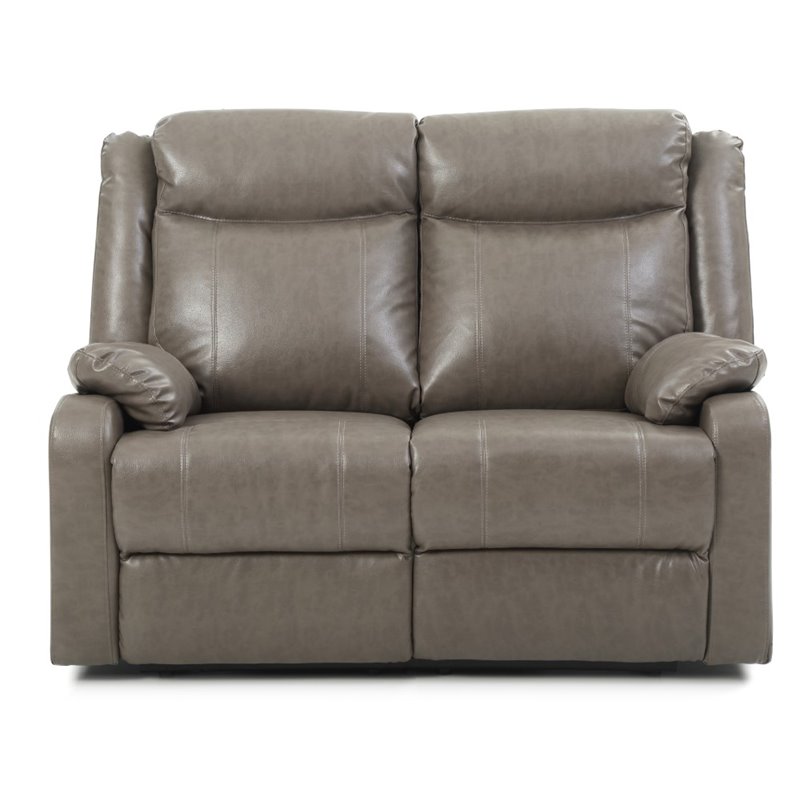 Maklaine Modern Faux Leather Double Reclining Loveseat in Gray