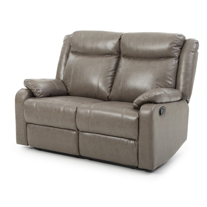Maklaine Modern Faux Leather Double Reclining Loveseat in Gray