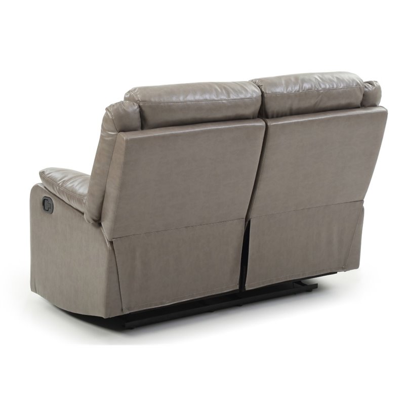 Maklaine Modern Faux Leather Double Reclining Loveseat in Gray