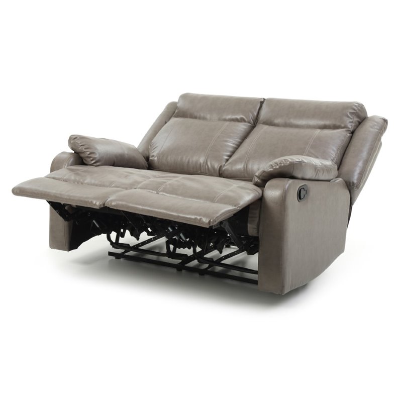 Maklaine Modern Faux Leather Double Reclining Loveseat in Gray