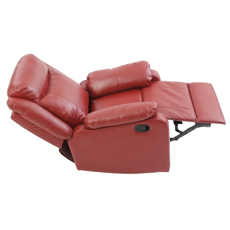 Maklaine Contemporary Faux Leather Rocker Recliner in Red Finish