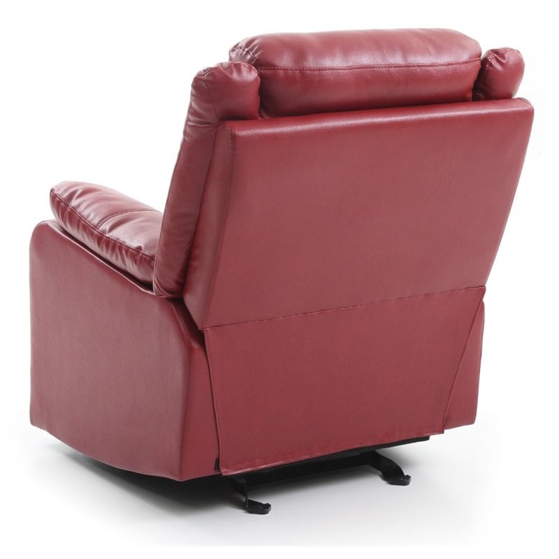 Maklaine Contemporary Faux Leather Rocker Recliner in Red Finish