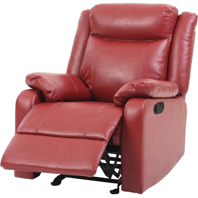 Maklaine Contemporary Faux Leather Rocker Recliner in Red Finish