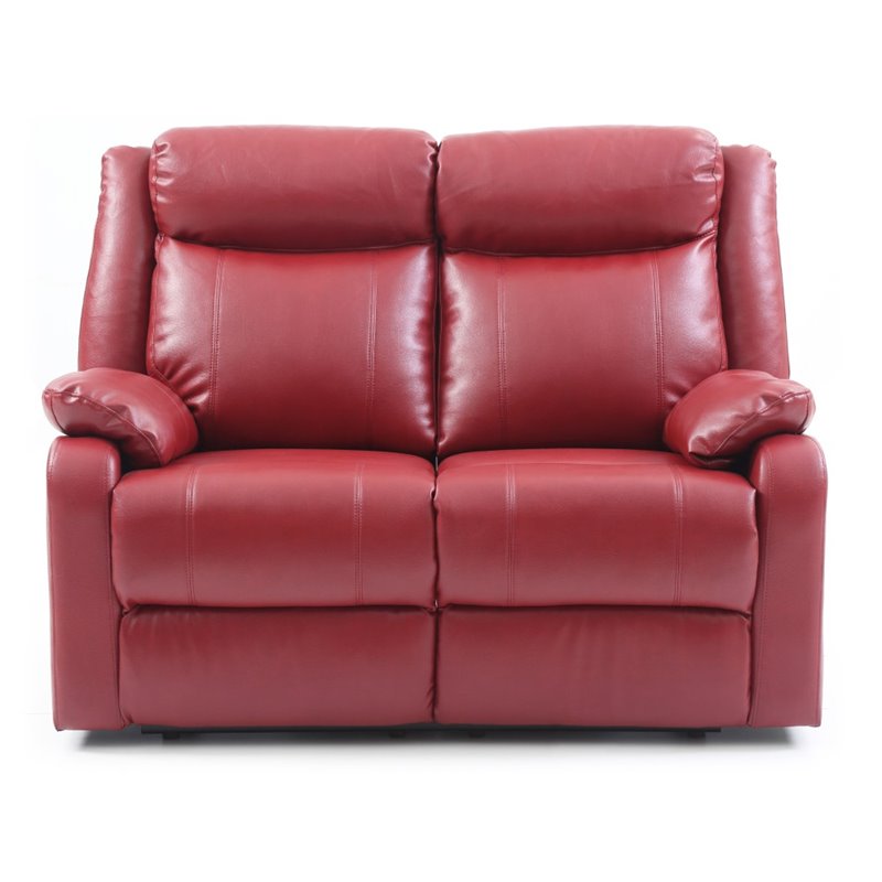 Maklaine Modern Faux Leather Double Reclining Loveseat in Red