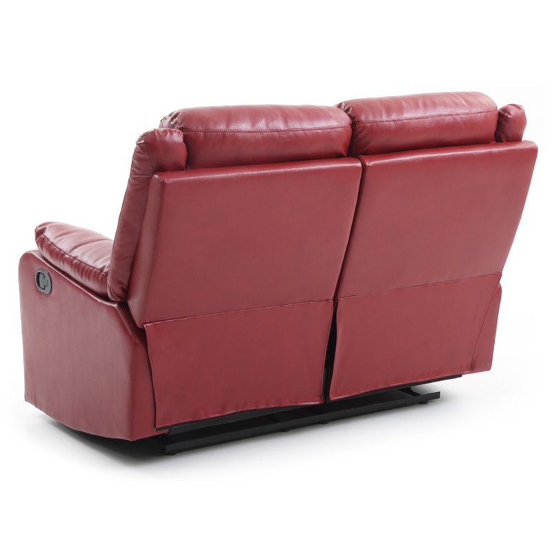 Maklaine Modern Faux Leather Double Reclining Loveseat in Red